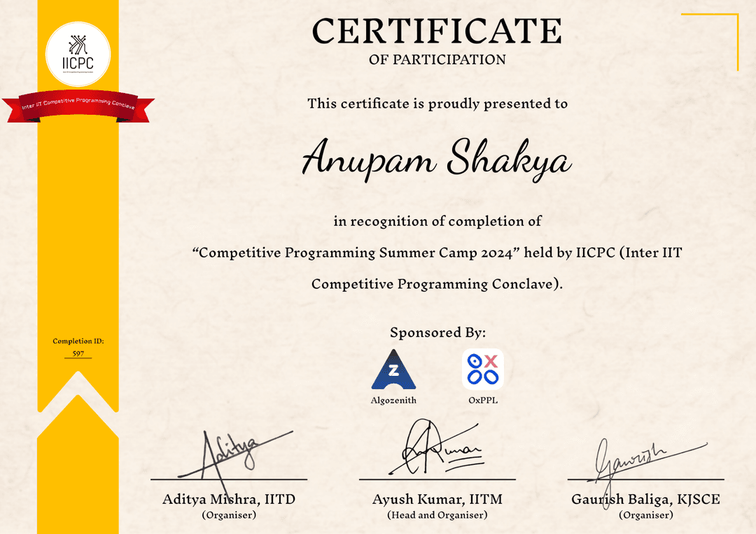 iicpc Certificate